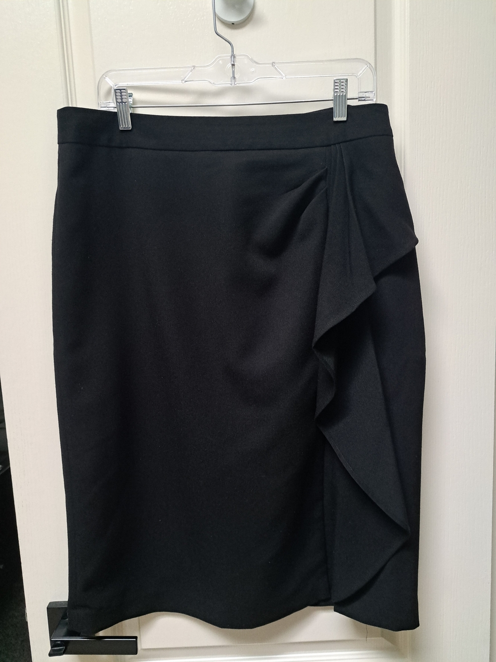 Rafaella Black Pencil Skirt with Side Ruffle